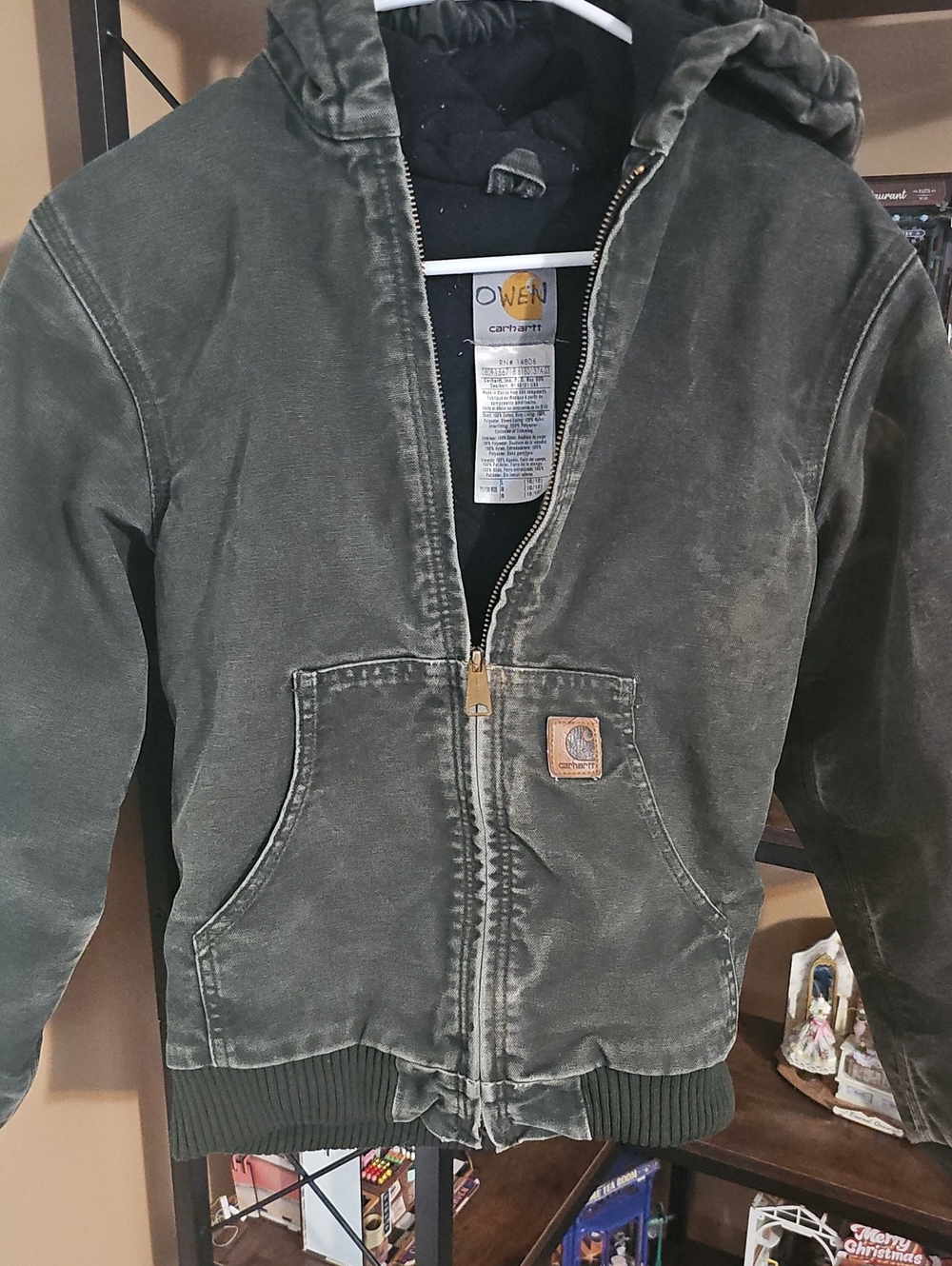 Carhartt Jacket Kids L 10/12 Black Hooded Canvas Quilted Insulated Work Winter